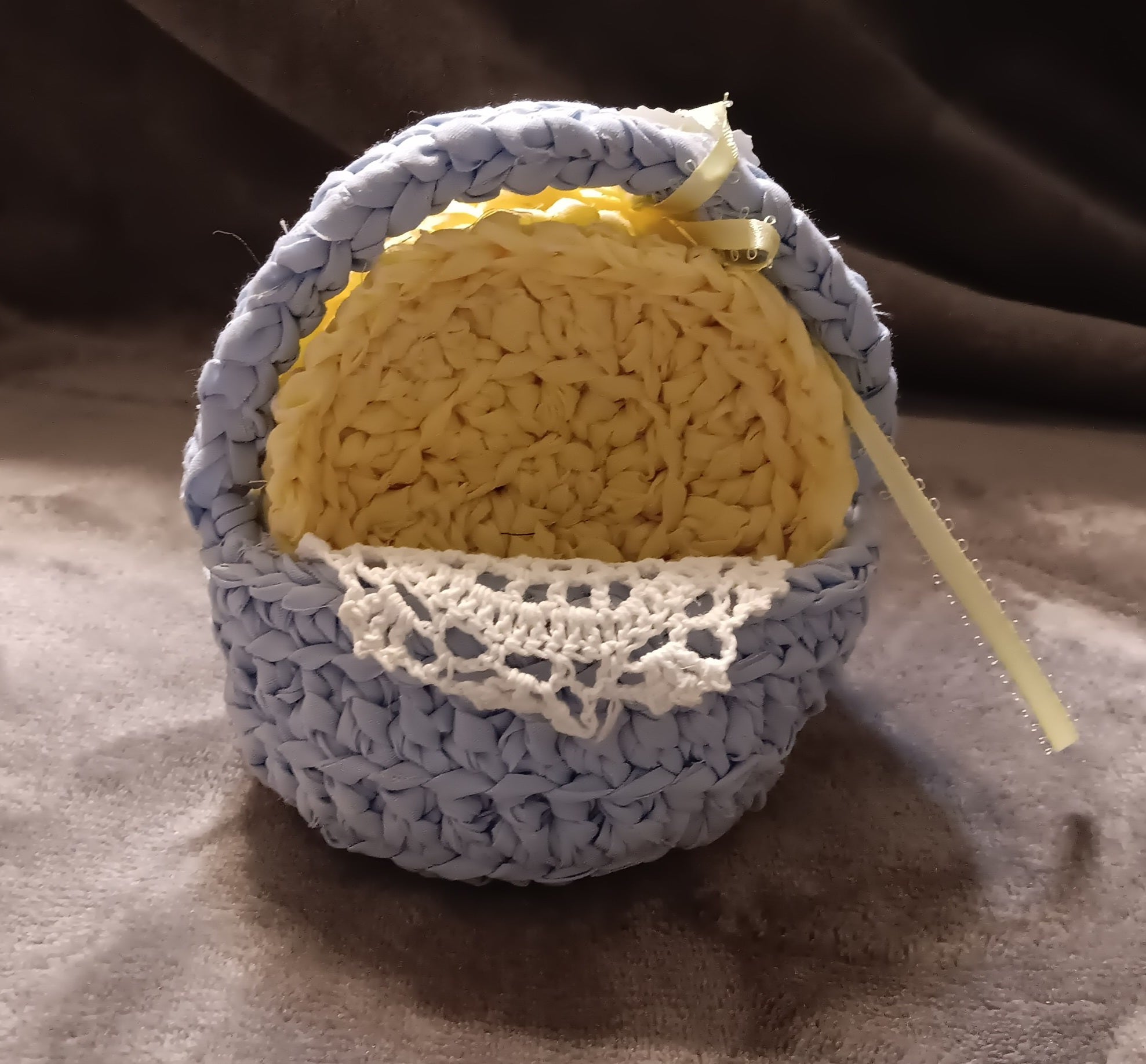 Handmade Yellow Coasters in Blue Basket
