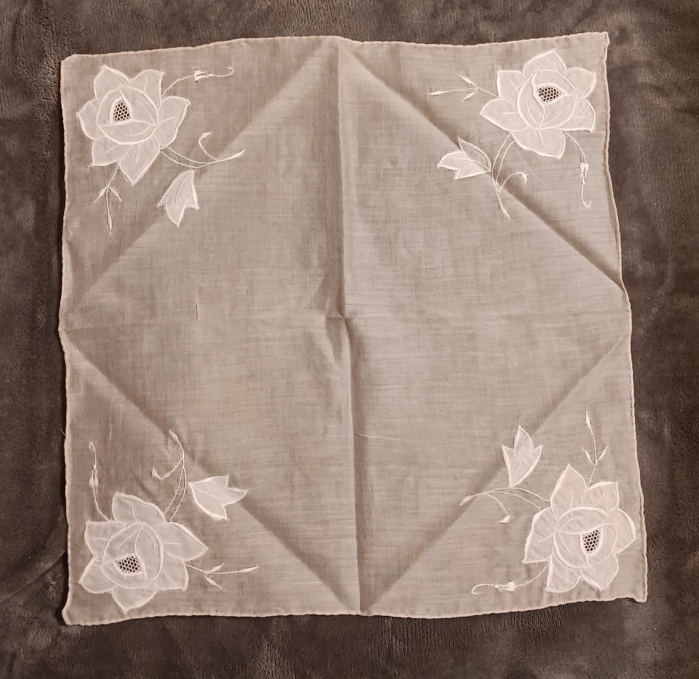 Cream Handkerchief with white flower