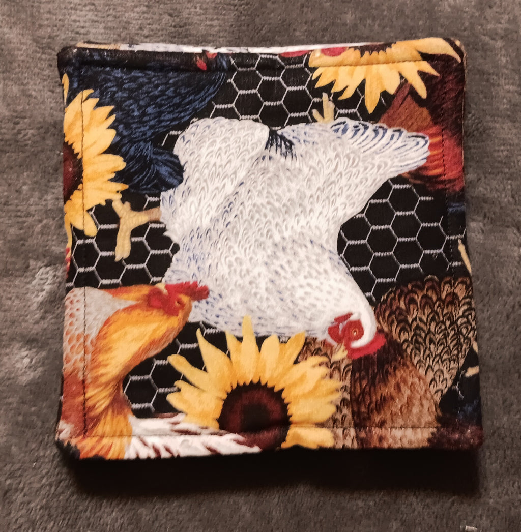 Chicken and sunflower coasters, set of 6